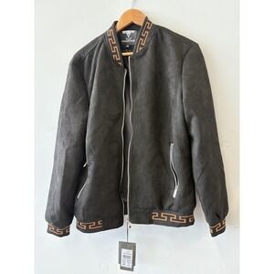 V.I.P Collection Jacket Mens Medium Black Bomber Full Zip Lined Greek Key